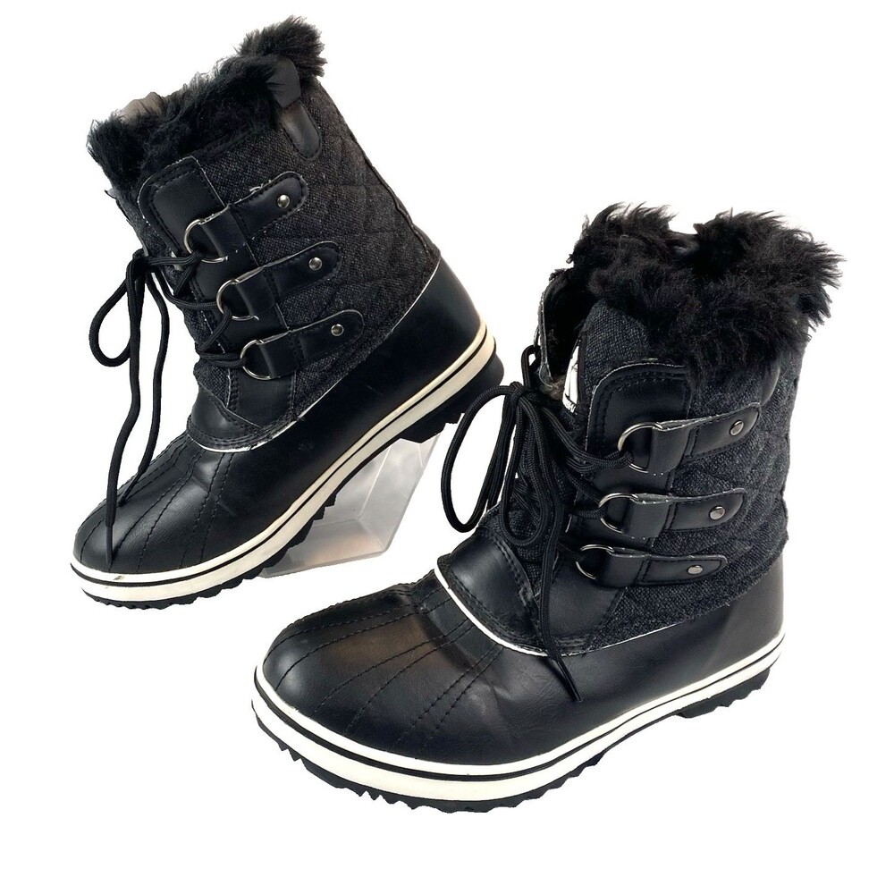 Mishansha Women's Snow Boots Sz 9 High Quilted Canvas Waterproof Faux Fur Lined